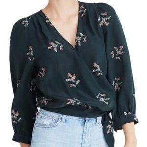 Madewell Poppy Print Silk Wrap Blouse